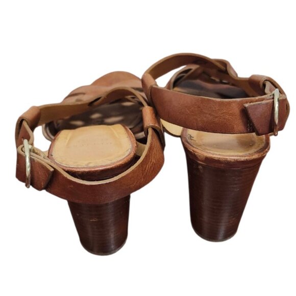 Sézane Les Souliers Sandales High Marius brown leather heels sz 37 US 6.5 - Picture 6 of 12